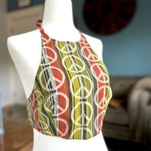 Lakhays Peace Sign Cropped Halter Top